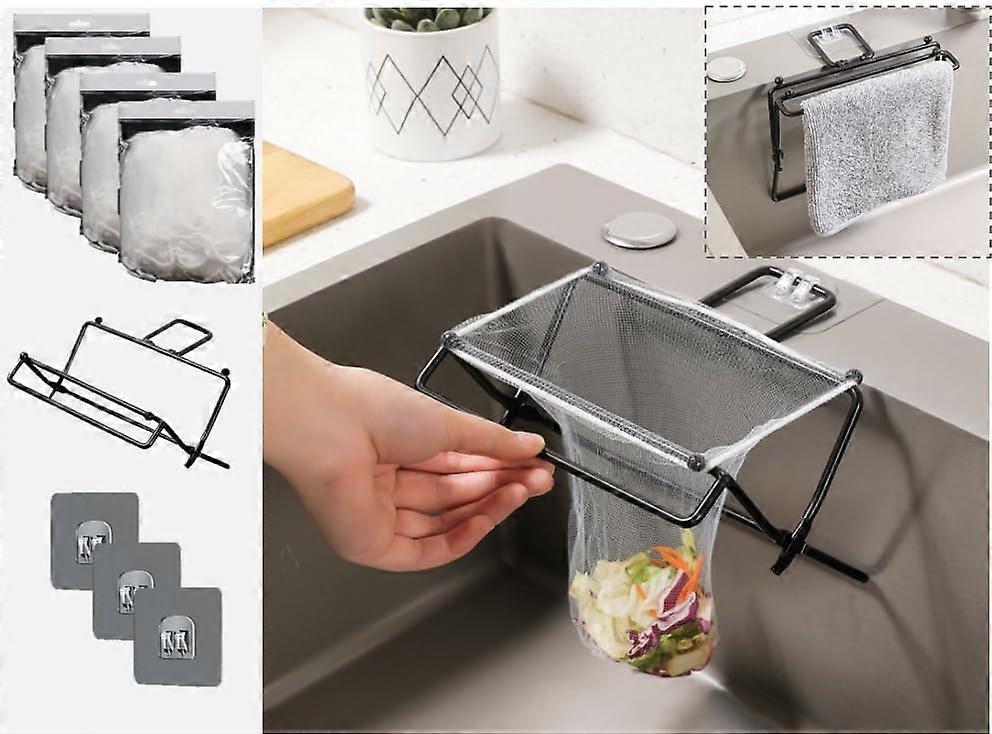 Sink Strainer with Disposable Mesh Bags, Triangular Kitchen Food Catcher, Durable Iron Corner Rack