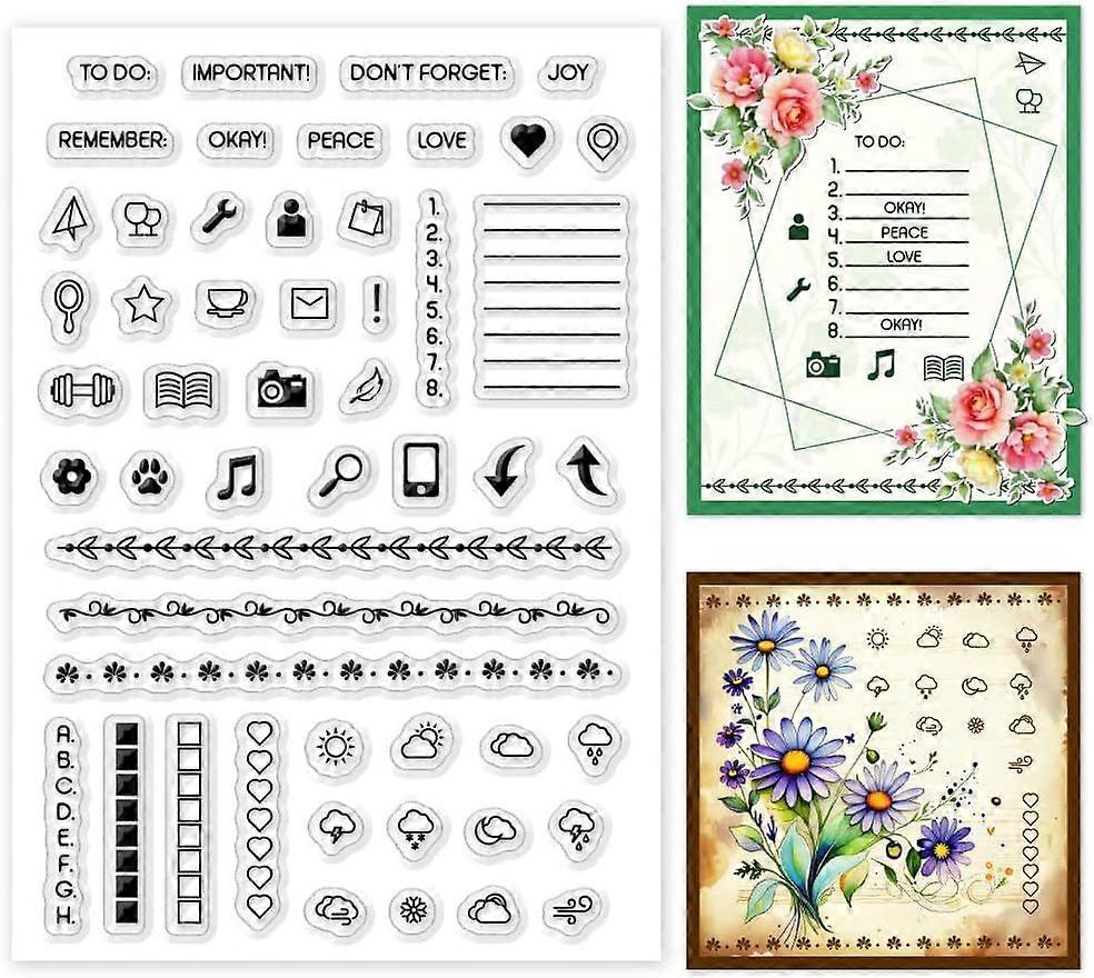 1 Sheet Clear Stamp for Card Making Cute Journaling Stamps Reusable Silicone Stamp Mini Diary Transparent Rubber Dies for Scrapbooking DIY Crafting Al