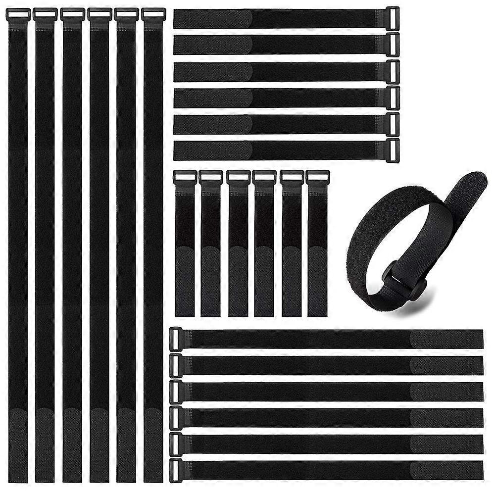 24 Pack Hook and Loop Cable Ties Set, Adjustable Nylon Reusable Straps with Buckle for Wire Management