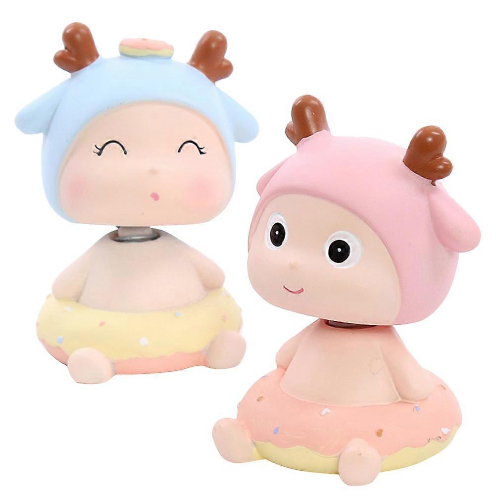 Deer Shaking Head Decor Resin Doll for Car Use 2Pcs Set