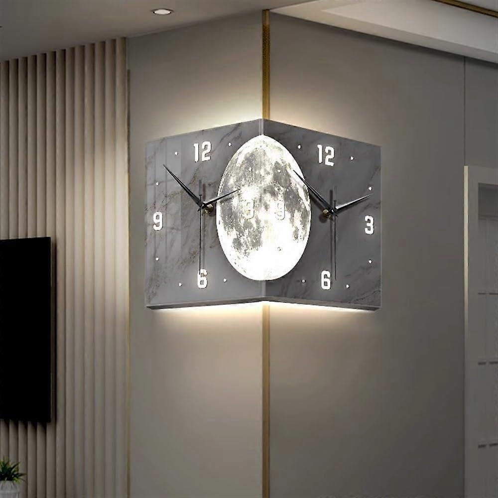 Double Sided LED Wall Clock with Adjustable Lighting for Living Room and Office, No Drill 40x40cm