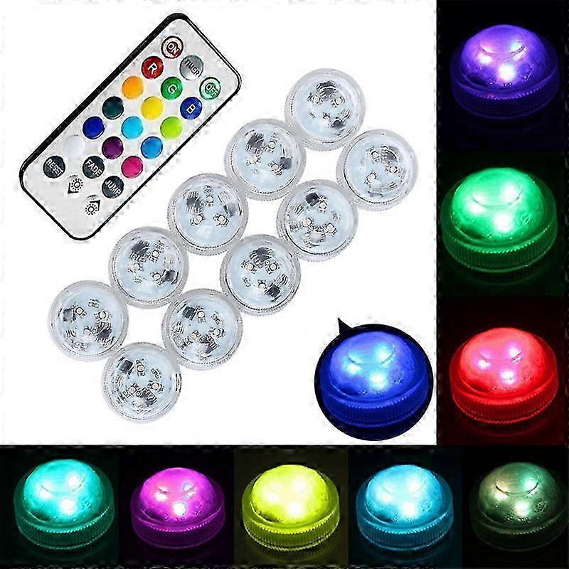 10 Pcs Mini Submersible Led Lights Aled Light Underwater Lamp Waterproof Rgb Multicolor Led Candles Lighting With 1 Remote Control For Pool Pond Aquar