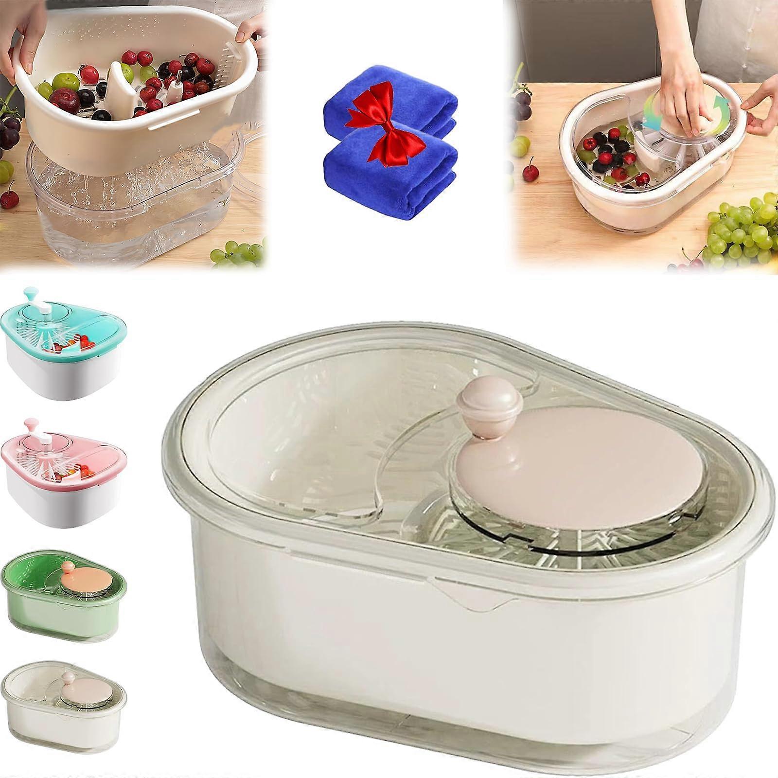 Fruit and Vegetable Washer with Large Capacity Bowl and Builtin Soft Bristle Scrubber Cream