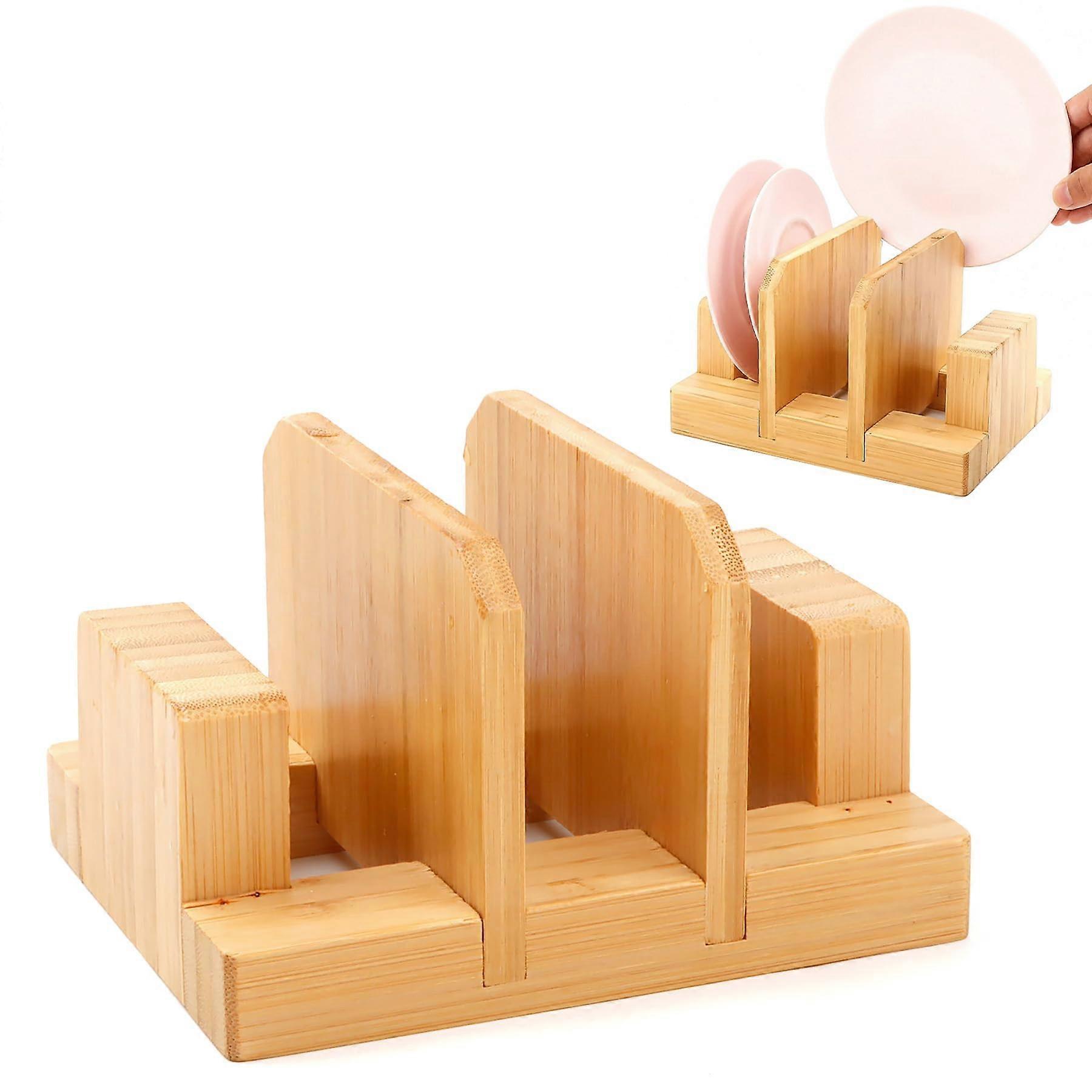 Bamboo Kitchen Organizer Rack for Pot Lids and Cutting Boards, Compact SpaceSaving Storage