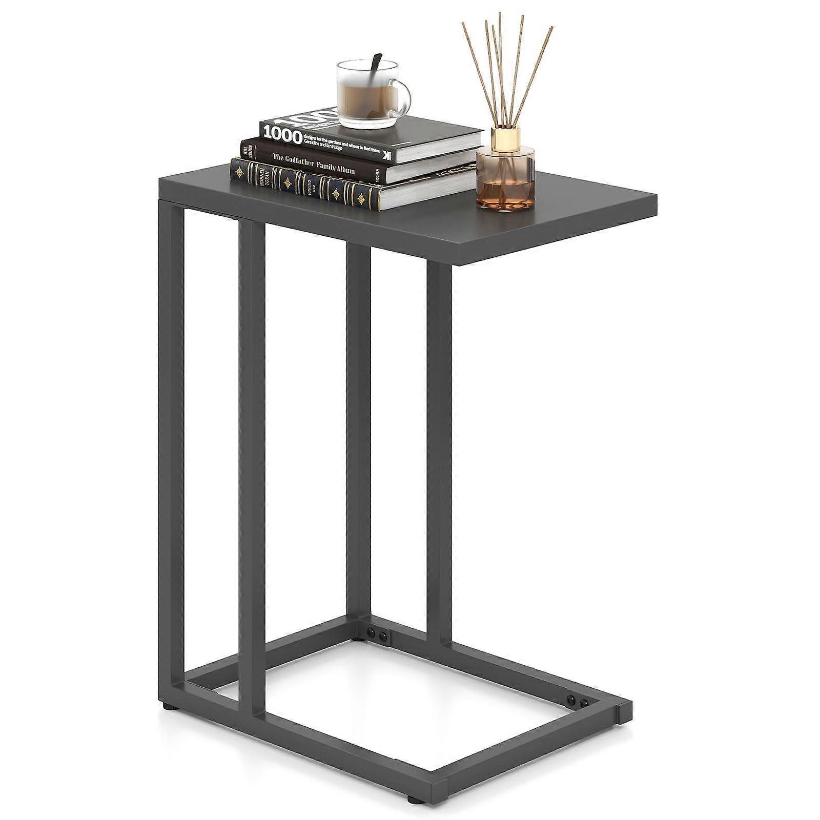 C Shaped Side Table with Metal Frame, SpaceSaving Design, Adjustable Foot Pads for Couch or Living Room