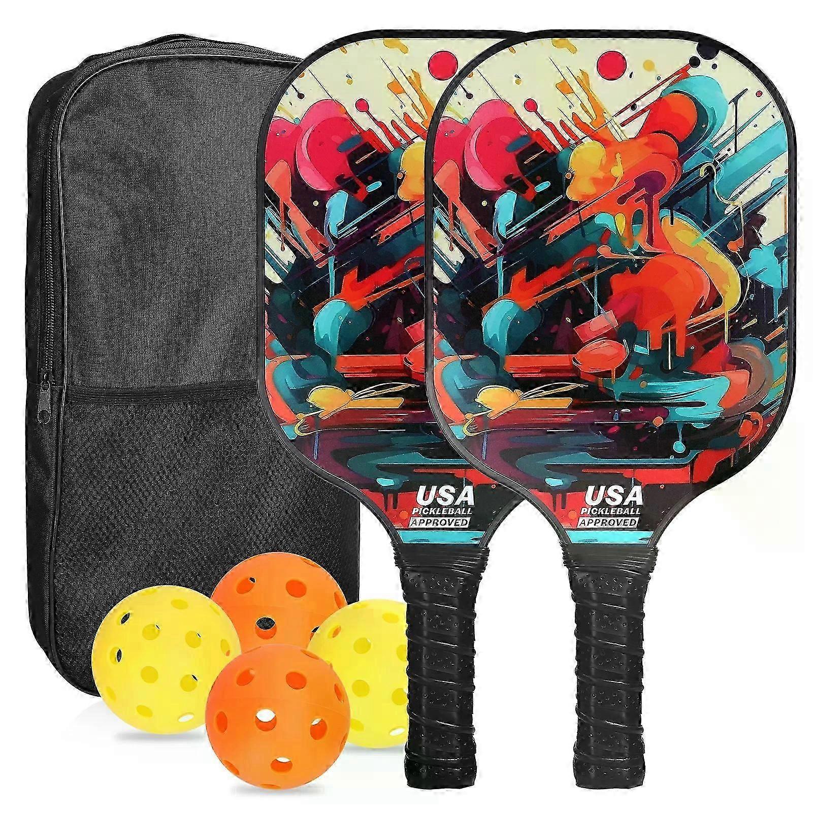 Fiberglas Pickleball Rackets Set Pickleball Paddle Set of 2 Rackets and 4 Pickleballs Balls Pickle-Ball Racquet with Balls Sport