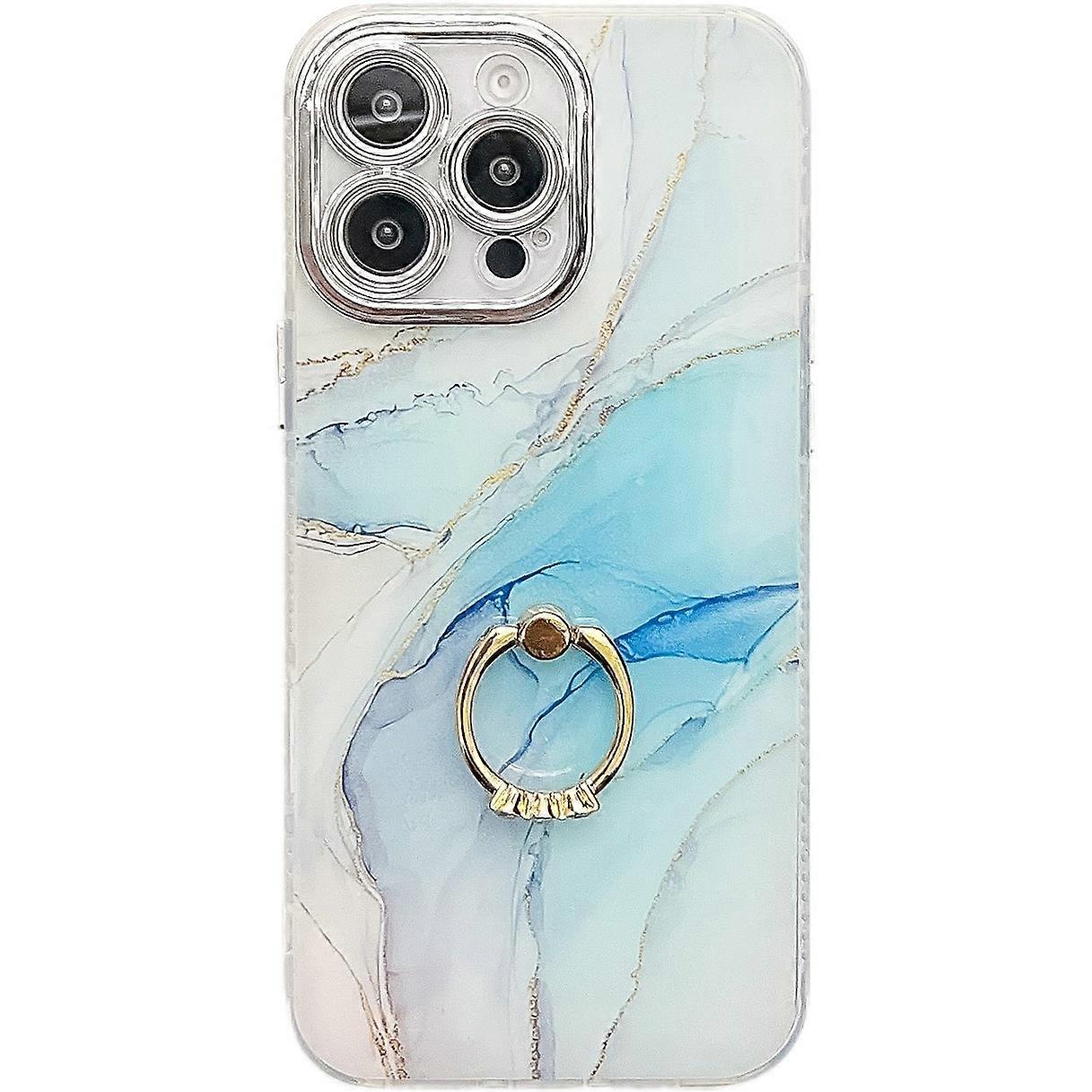 For iPhone 16 Pro Case with Kickstand IMD Marble Pattern Electroplated Phone Cover