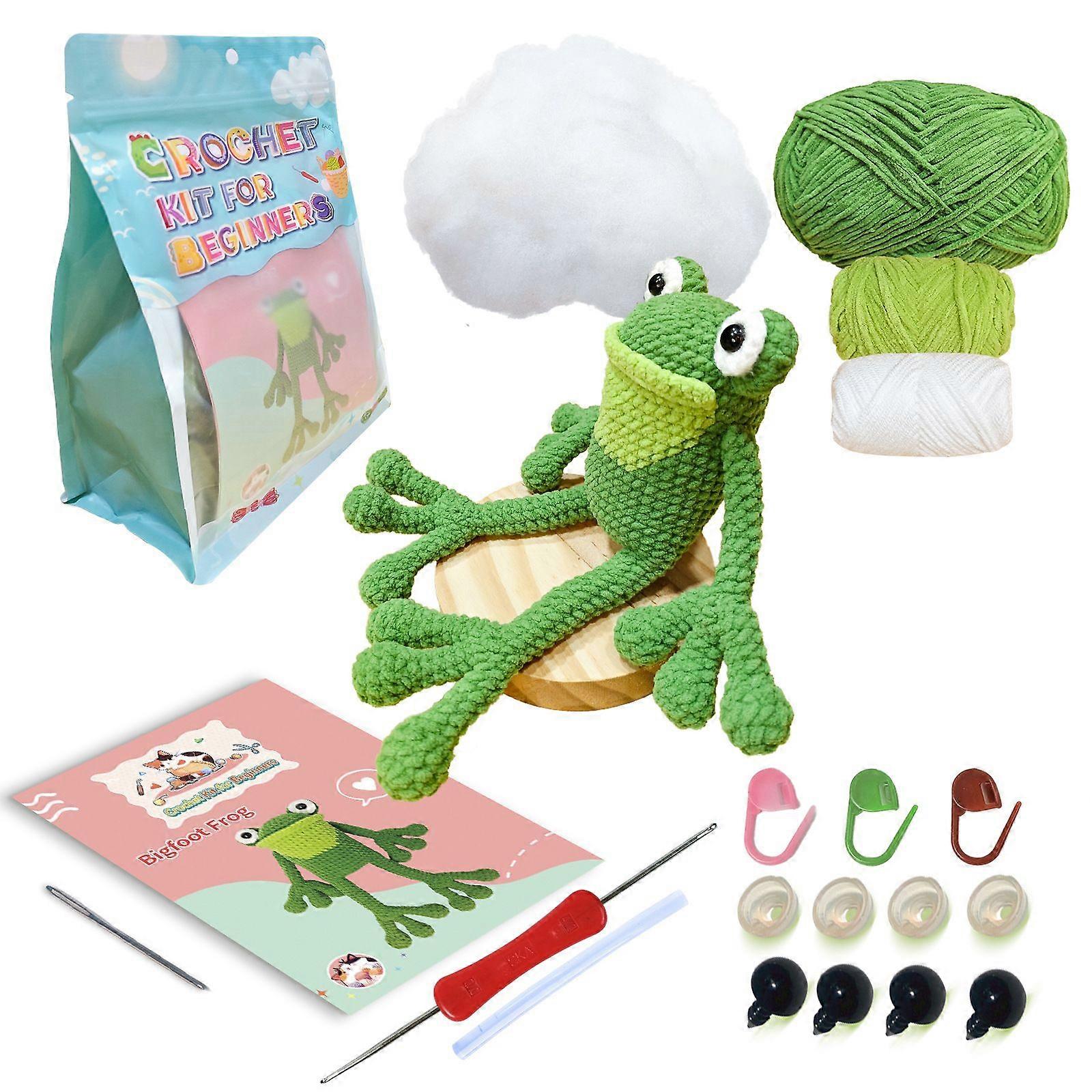 Cute Big-Footed Frog Crochet Kit - Complete Set with English Tutorial and Patterns
