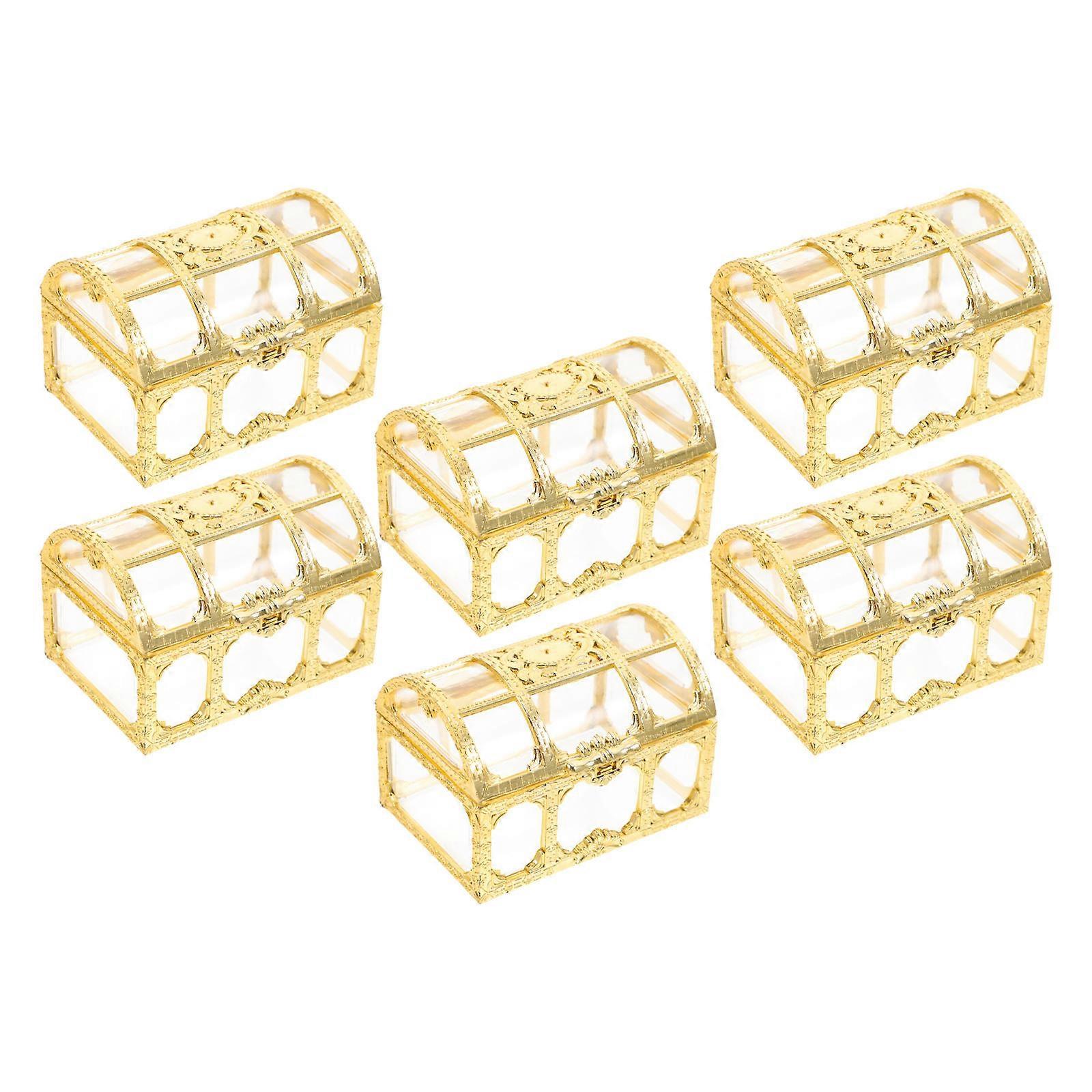 Candy Packaging Box Small Treasure Chest for Storage Use 6Pcs Golden Plastic