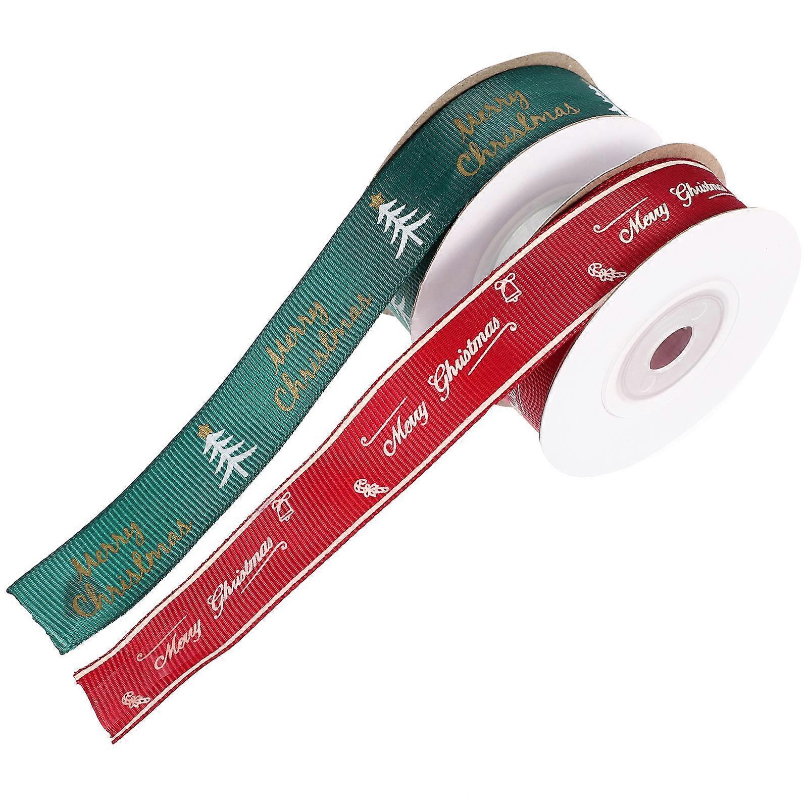 Christmas Ribbon Wired Ribbon for Gift Wrapping with 2 Rolls Polyester