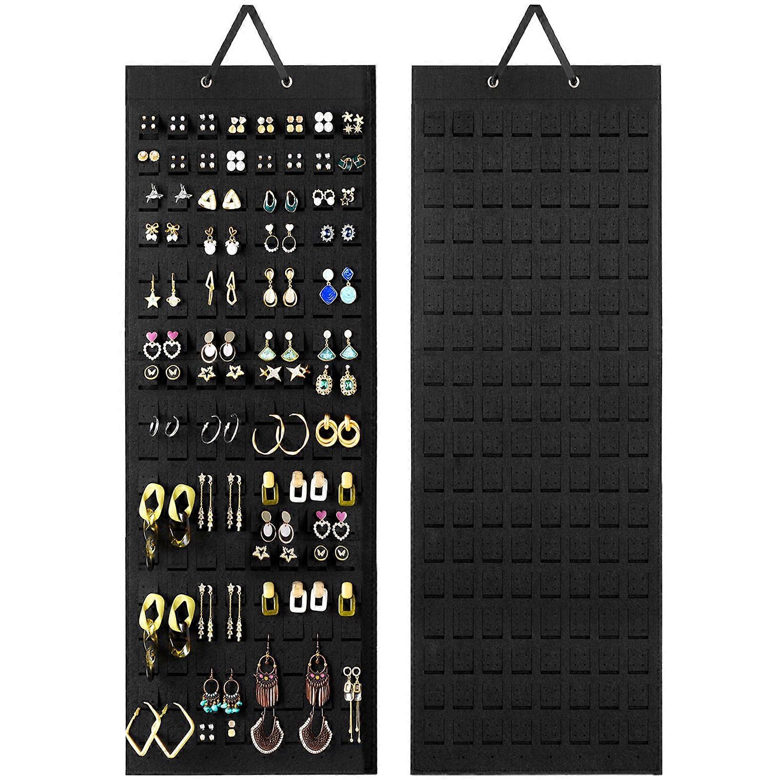 Large Hanging Earring Organizer with 20 Hooks, 608Hole Wall Mounted Holder for Studs and Dangles, Black