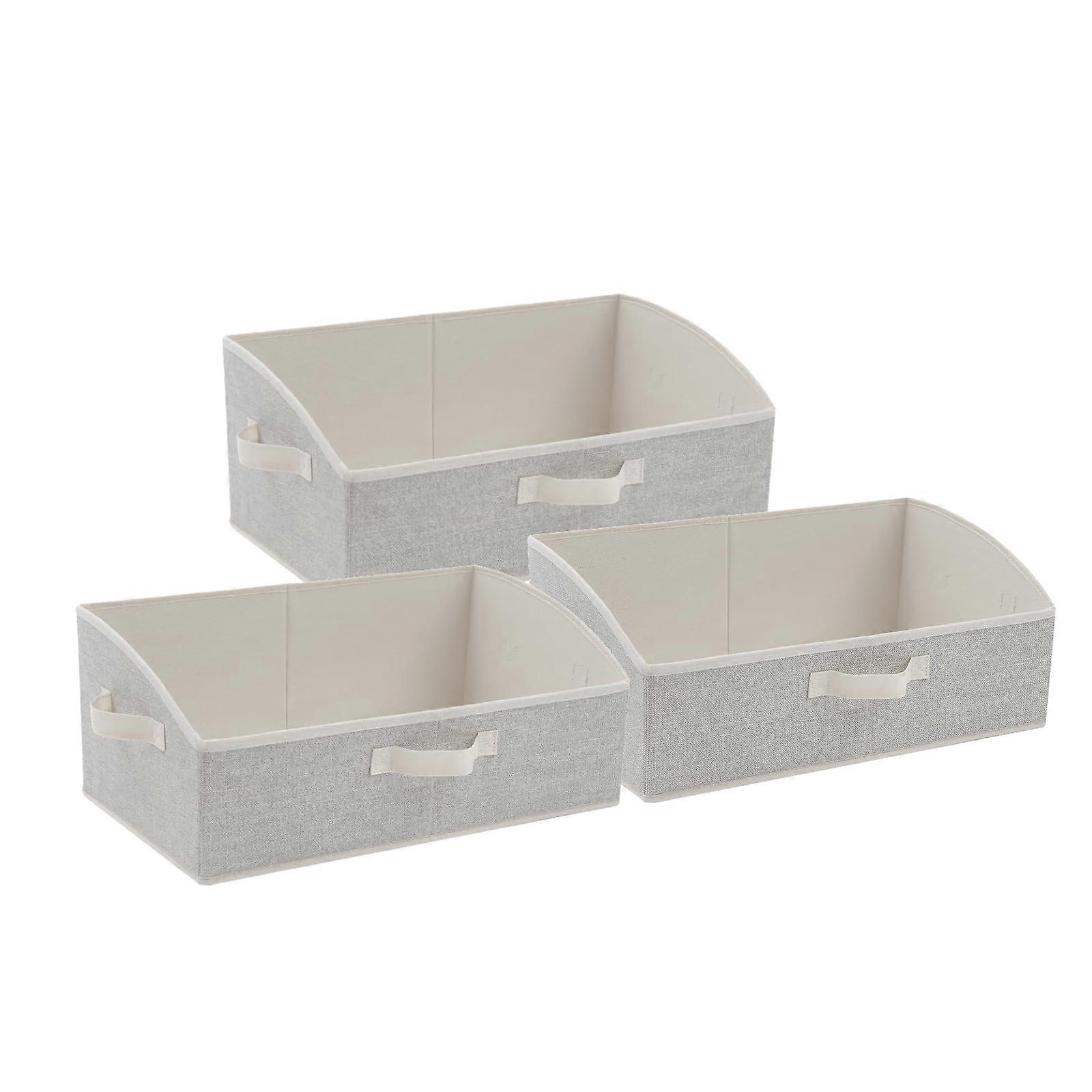 3 Pack Foldable Closet Organizers with Handles, Large Capacity Durable Fabric Storage Boxes, Beige