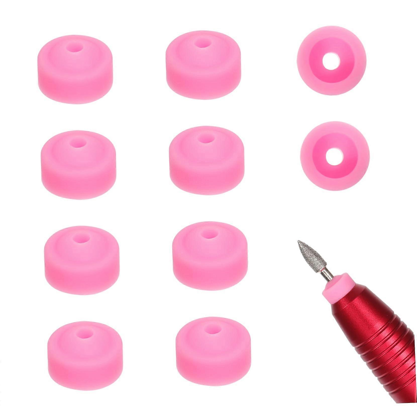 Nail Drill Bit Caps Pink Silicone Dustproof Protective Covers for Nail Art Tools 10pcs Reusable