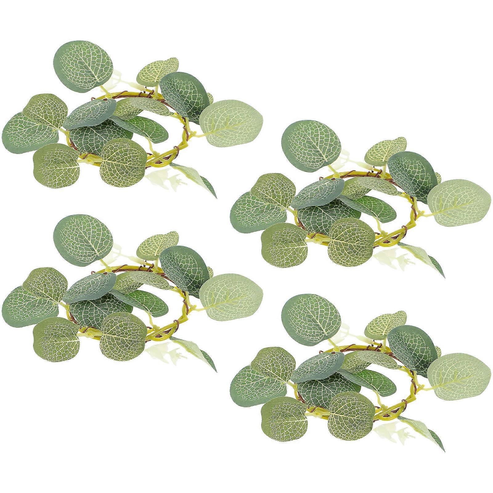 4Pcs Eucalyptus Candle Rings for Decoration Artificial Leaf Wreaths