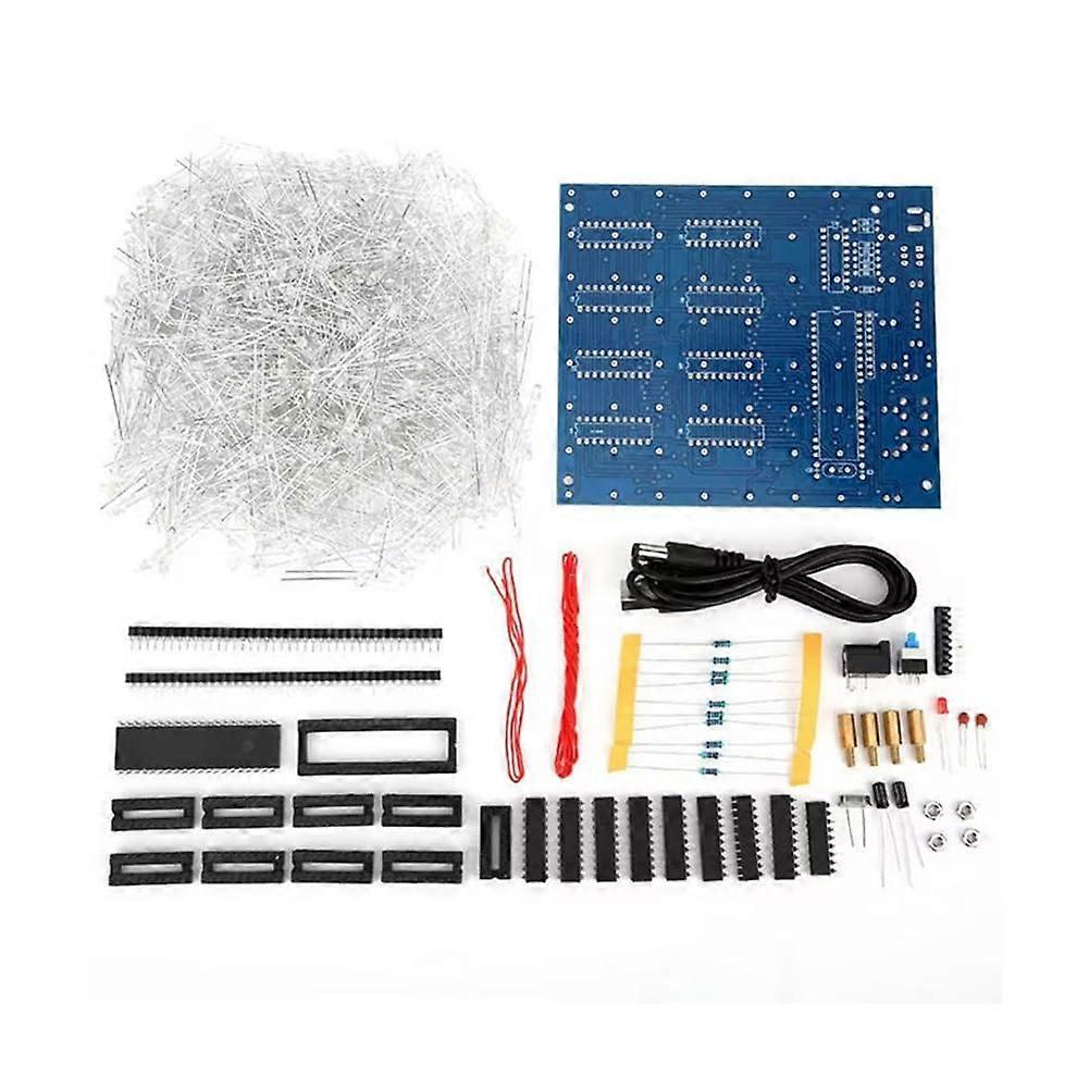 3D LED Cube Kit 8x8x8 Blue 3mm LEDs DIY Electronics Set with Various Display Effects and Easy Soldering
