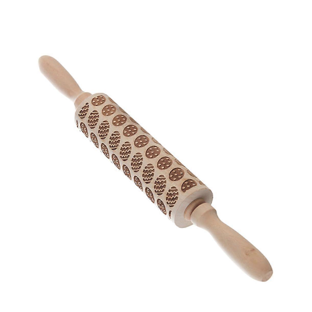 Embossed Wooden Rolling Pin with Egg Pattern for Baking Pastry Fondant Durable Easy Grip