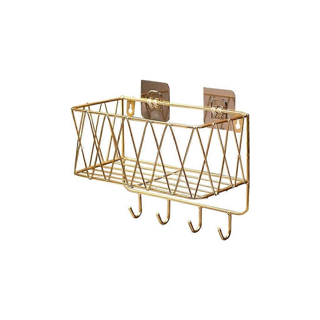 Gold Wall Mounted Bathroom Storage Rack with RustProof Luxury Finish and Quick Drainage Design