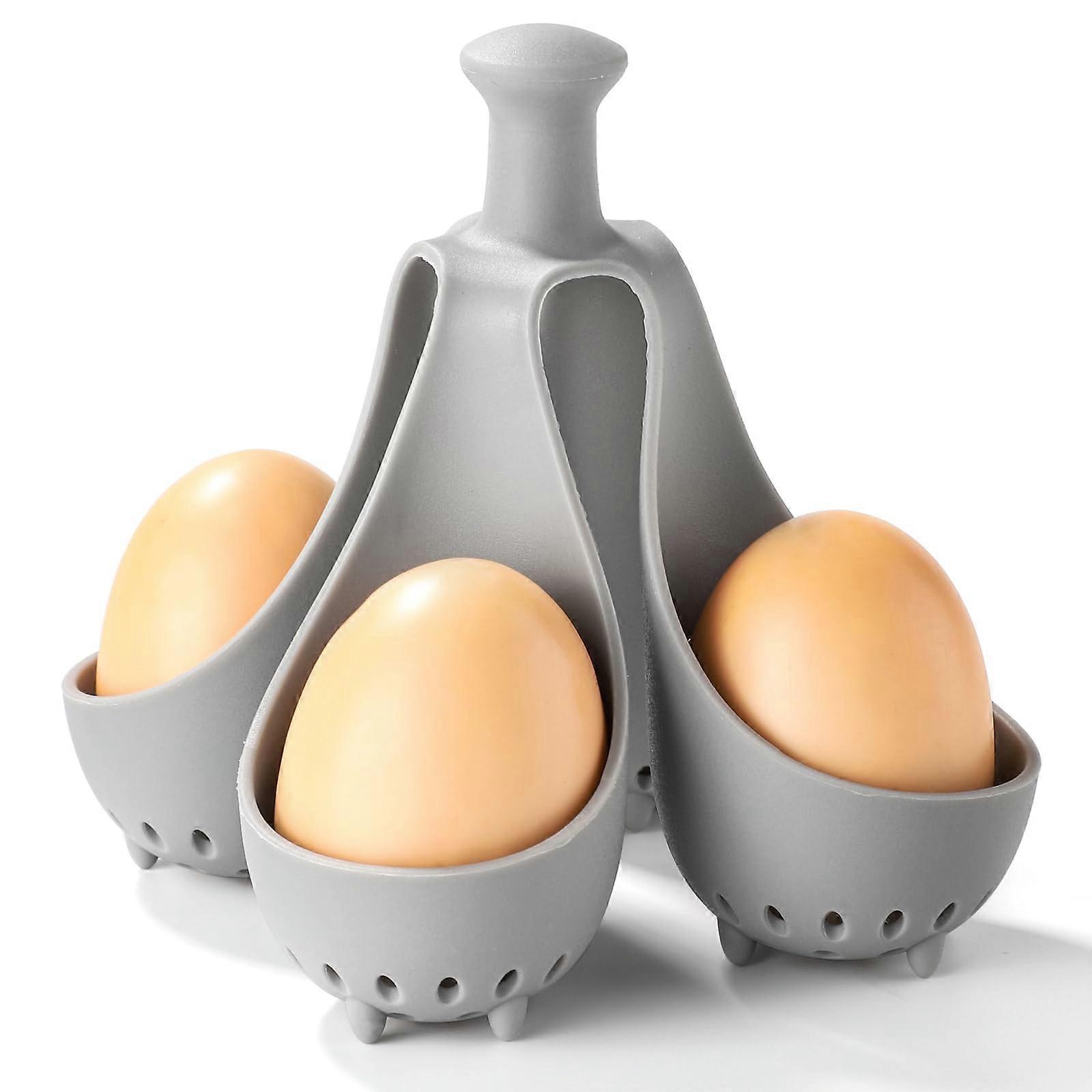 Silicone Egg Boiler Rack for 4 Eggs with CoolTouch Handle, Heat Resistant and Dishwasher Safe