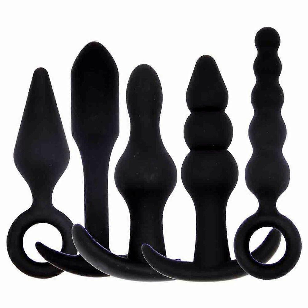 5 Piece Silicone Butt Plug Set Anal Trainer Kit with Progressive Pleasure Beads for Beginners
