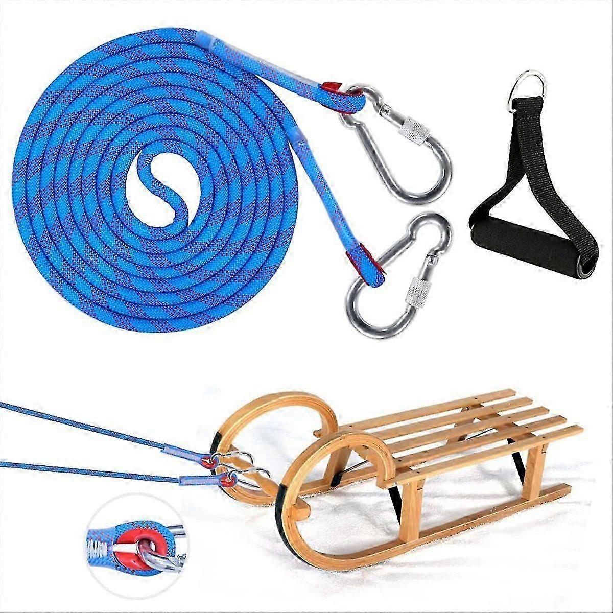 Thick 10mm Sled Rope with Carabiner & Handle, 4m Pulling Lead