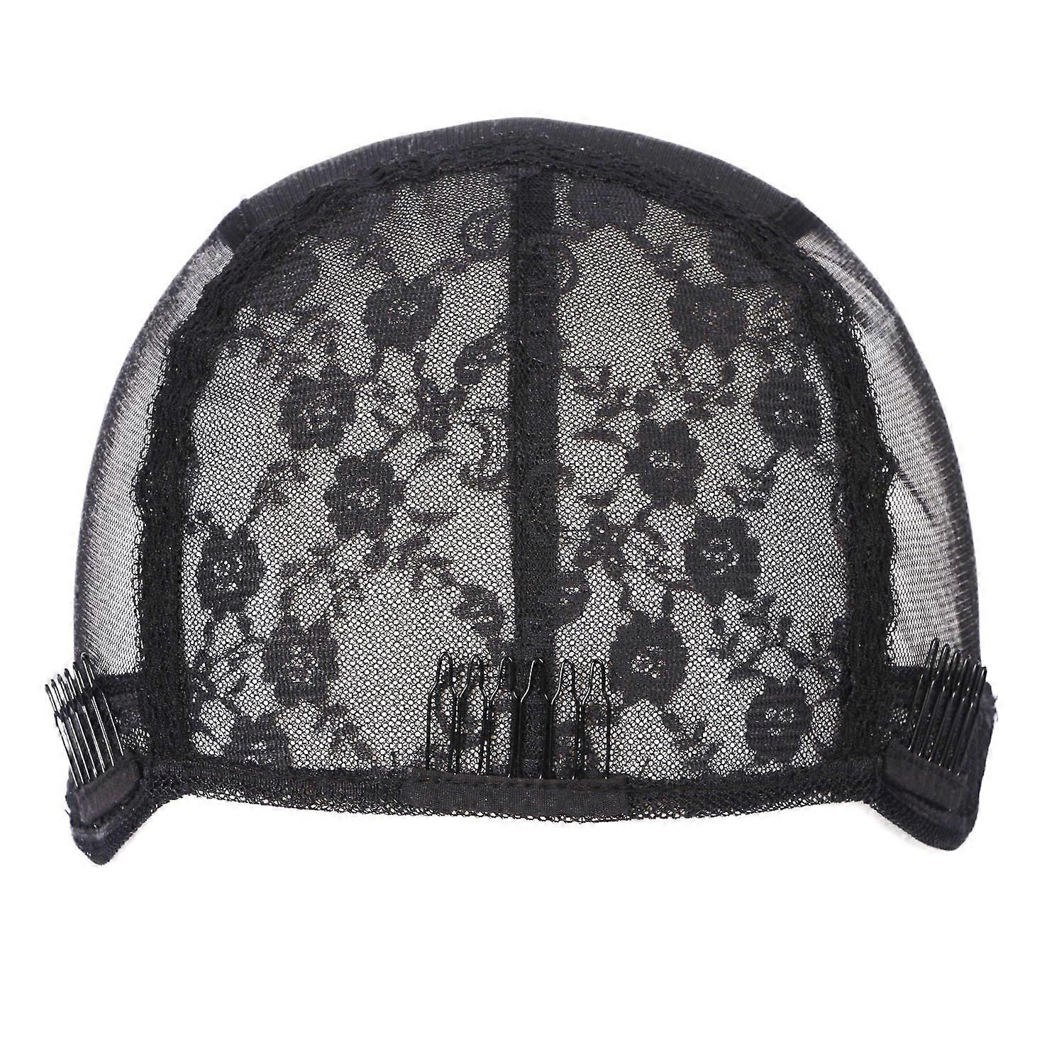 Black Double Lace Wig Cap with Adjustable Straps and Secure FourCombs for Wig Making Small