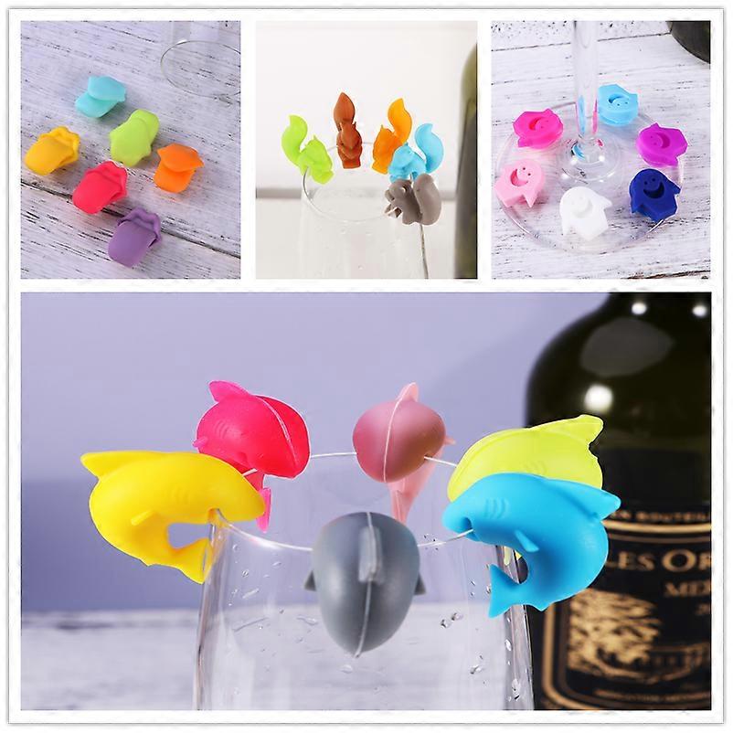 Silicone Cup Marker Creative Squirrel Sticker Straw Cocktail Hours Assorted Color 5Set