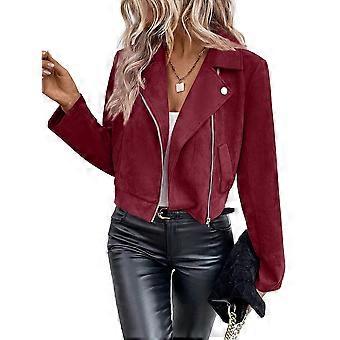 Damen-Blazerjacke aus Wildlederimitat, kurz geschnitten, mit Reißverschluss, langen Ärmeln, Herbstmode, Grün, Größe S