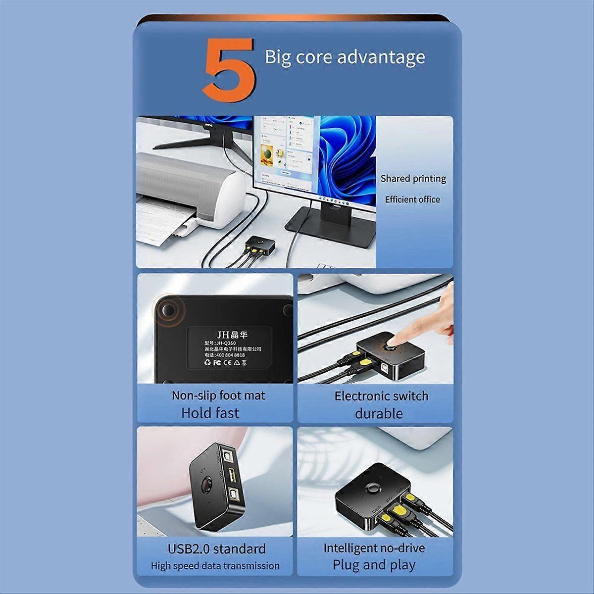 USB Printer Sharer Device for Printer USB Splitter Sharing Printer