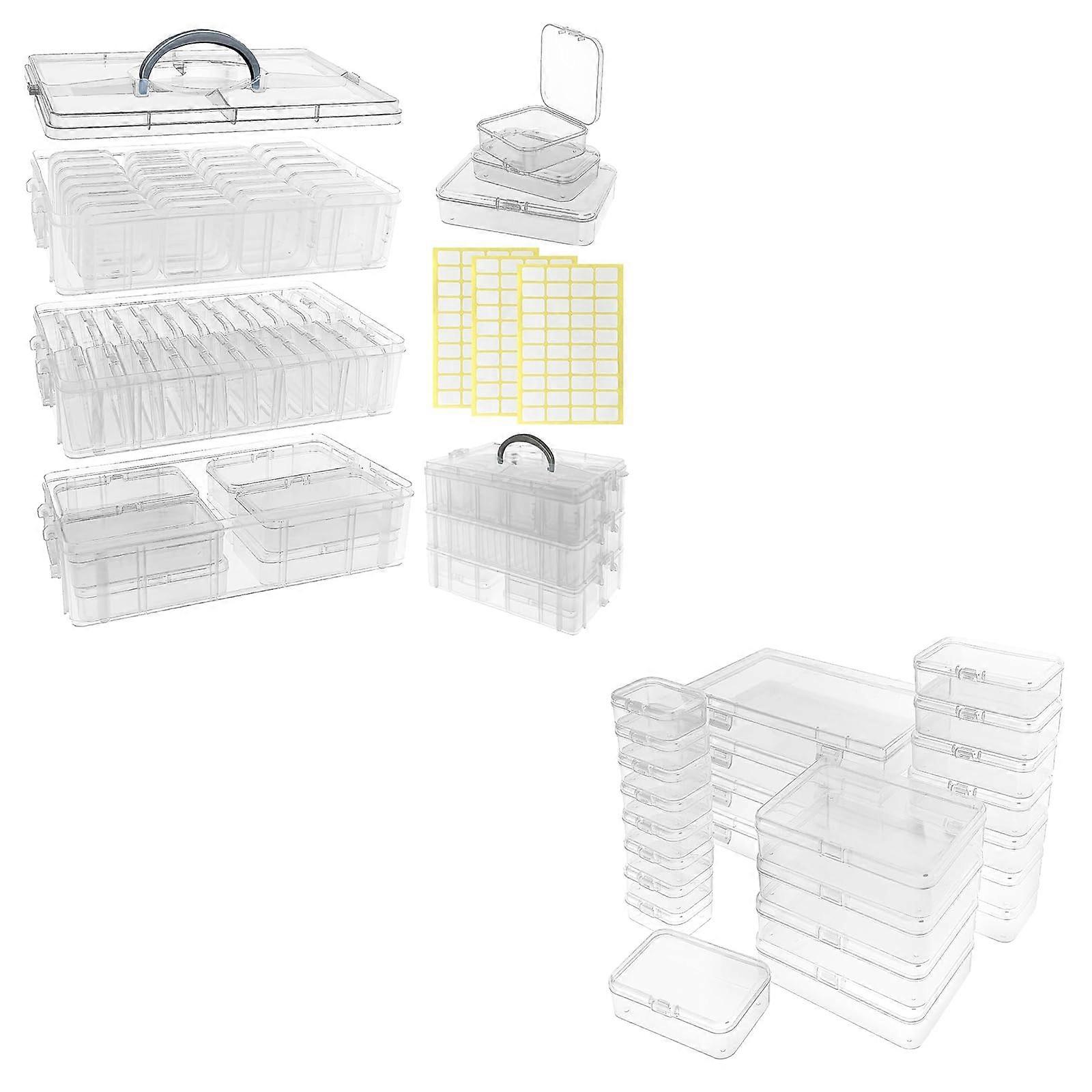 Bead Storage Organizer 3 Tier Clear Stackable Box with 58 Containers and Secure Locking Lids
