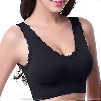 lulshou Reggiseno da donna taglie forti, in pizzo tinta unita, lucido, confortevole, traspirante, intimo, senza bordi, reggiseno sportivo casual (nero, XL)