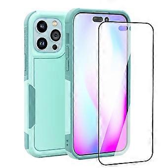 Funda compatible con iPhone 14 Plus + protector de pantalla, funda verde antigolpes de cobertura total para iPhone 14 Plus de 6,7 pulgadas.