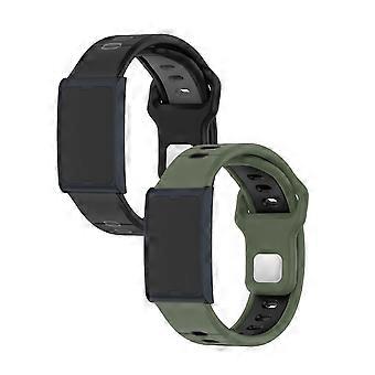 2 Pack Silicone Fitness Tracker Strap Breathable Sweat Proof Quick Release Dual Color Black Gray Green Black for Amazfit Helio Sport Band