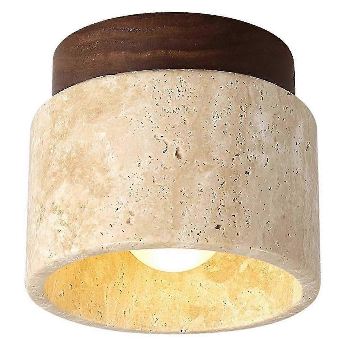 Modern Yellow Travertine Ceiling Light E27 Wooden for Study Kitchen