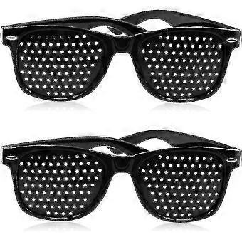 Set of 2 Black Pinhole Glasses for Eyesight Improvement, Unisex Vision Care Eyeglasses