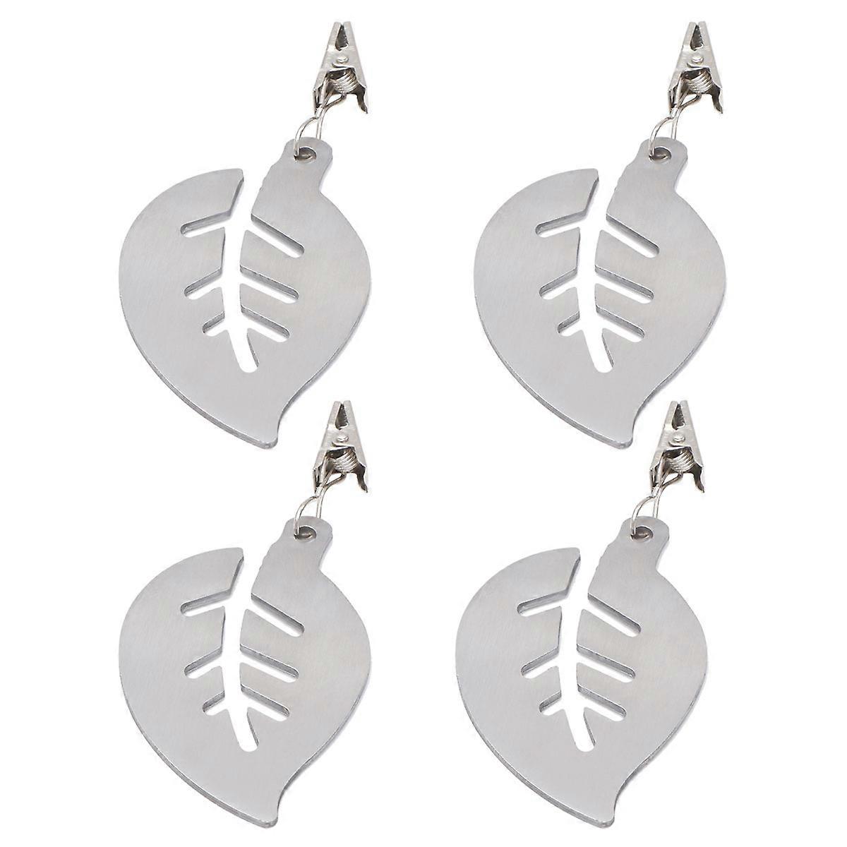 Stainless Steel Tablecloth Clips for Dinner 4Pcs Silver Leaf Pattern Design