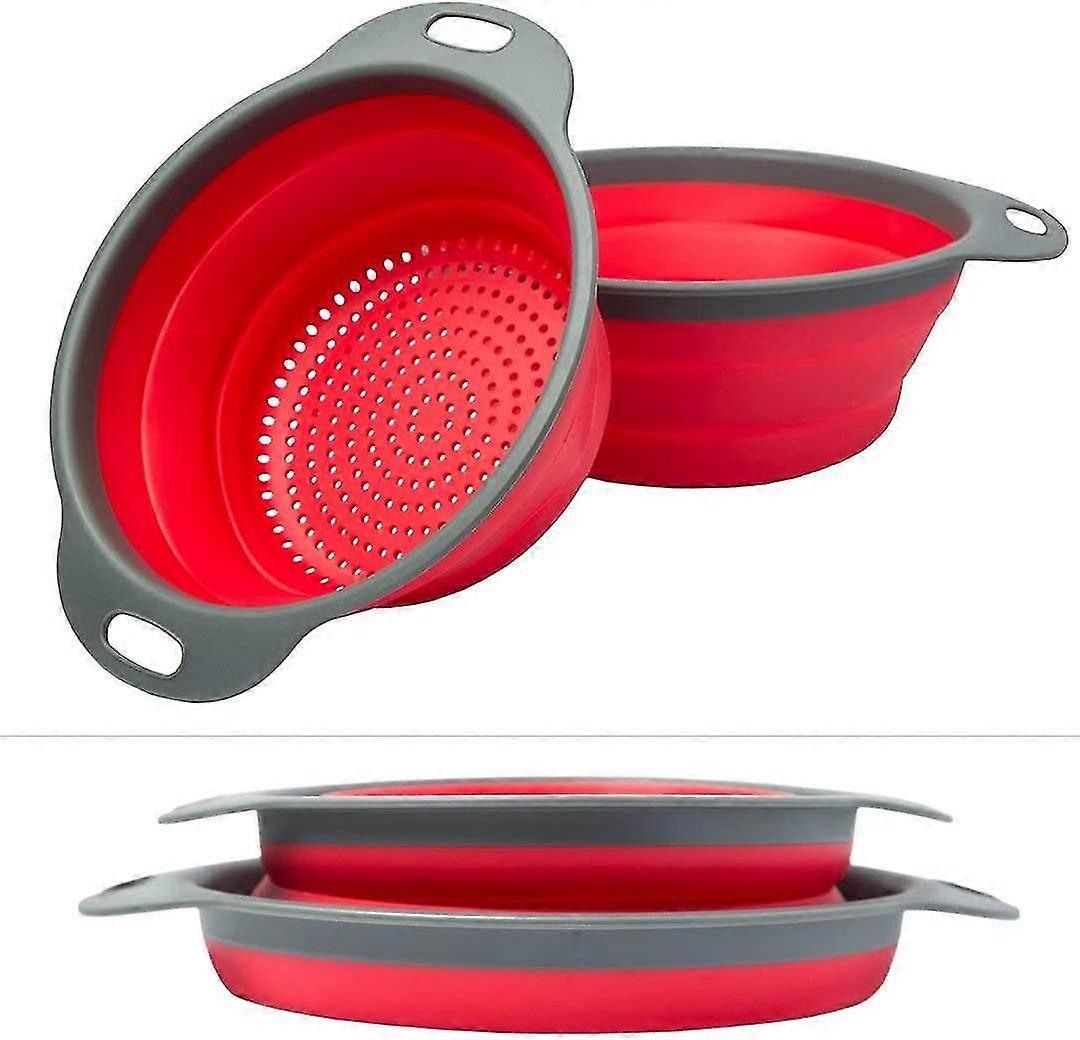 Colander Set - 2 Collapsible Colanders Strainers Set by Comfify - Includes 2 Folding Strainers Sizes 8 - 2 Quart and 9.5 - 3 Quart Red and Grey