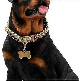 Gold Dog Chain Choke Collar,solid Cuban Link Strong, Heavy Duty Chew -T