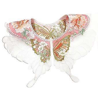 Floral Embroidered Detachable Fake Collars, Butterfly and Flower Design, Elegant Chiffon Blouse Collar with Pearl Bead Details,  Accessories for Women