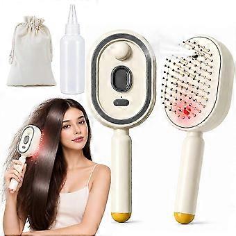 Electric Spray Air Cushion Massage Comb, Self-Cleaning Anti-Tangle Electric Steam Brush Straightener for Hair, Mist Spray Hair Brush for All Hair, Red