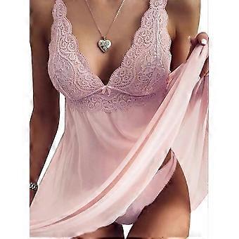 Lace V Neck Chemise Babydoll, Women's Soft Pajama Sleepwear Nightdress