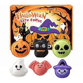 Halloween badbomset met spook- en pompoenvormige bruisende spaballen in een geschenkverpakking voor kinderfeestjes.