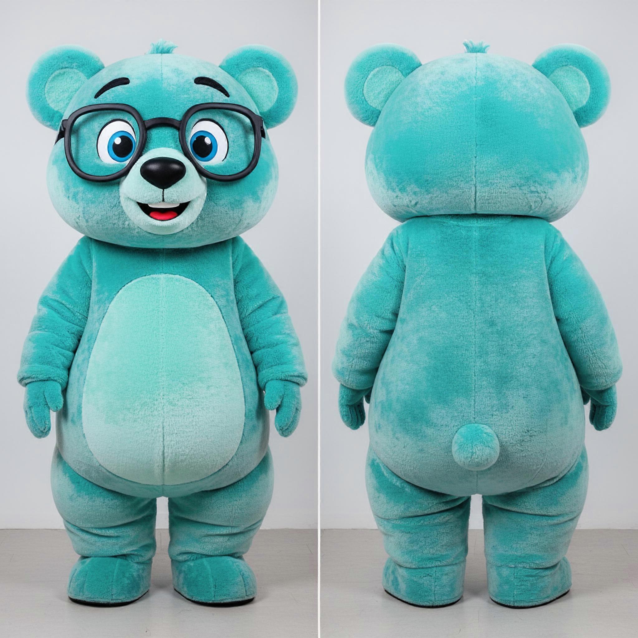 MASTICOT Turquoise Cartoon Spectacled Bear Mascot