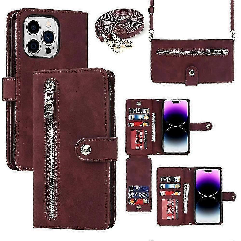 Leather stand case for iPhone 14 Pro Max with strap holder