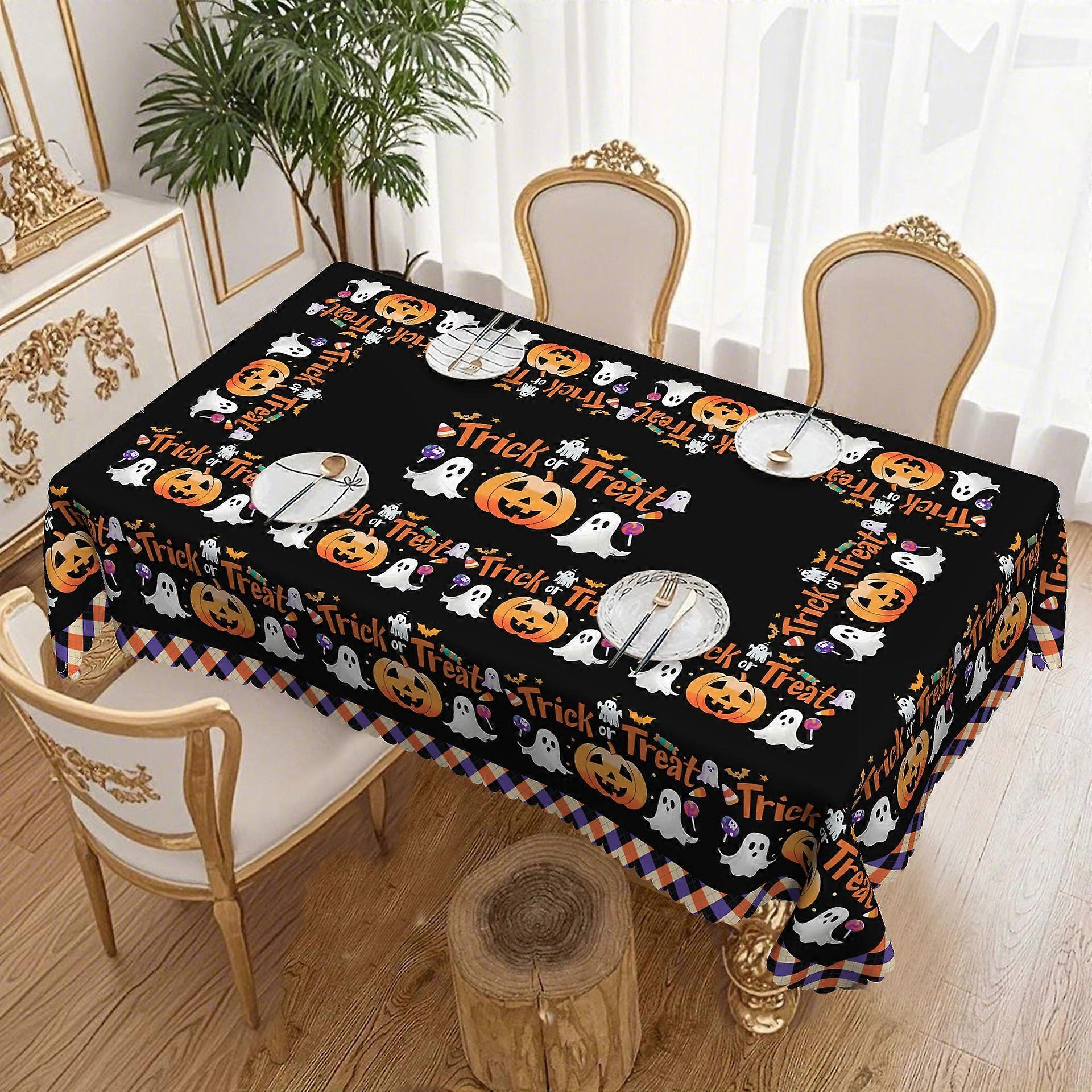 Halloween Party Decoration Tablecloth with Pumpkin and Candy Pattern, Washable Polyester