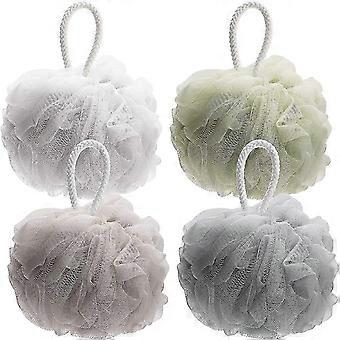 Shower Bath Sponge 60g Loofahs Tighten Knot Lufas Balls Rich Lathers Mesh Loofah Body Scrubber For Women And Men- Set Of 4 Pack (neutral Colors)