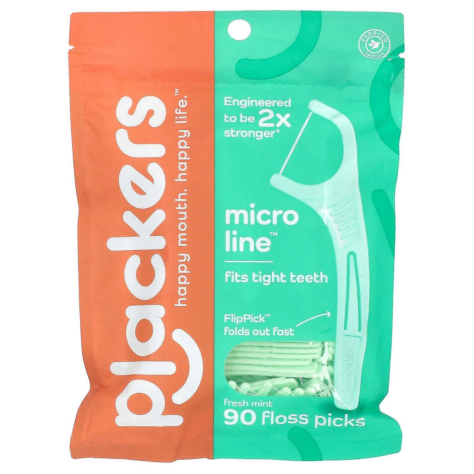 6 x Plackers, Micro Line, Floss Picks, Fresh Mint, 90 Count