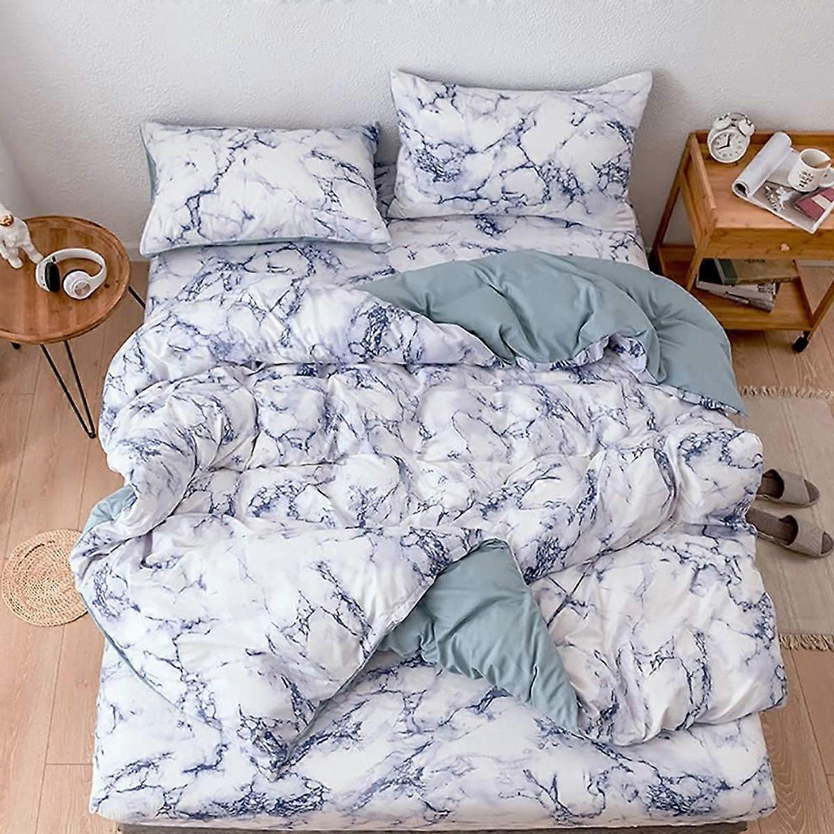 Queen Size Reversible Marble Print Comforter Set