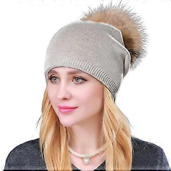 Winter Lady Hat Knitted Thick Stretchy Plush Ball Decor Solid Color Ear Warm Daily Wear Cap Outdoor Skiing Skating He