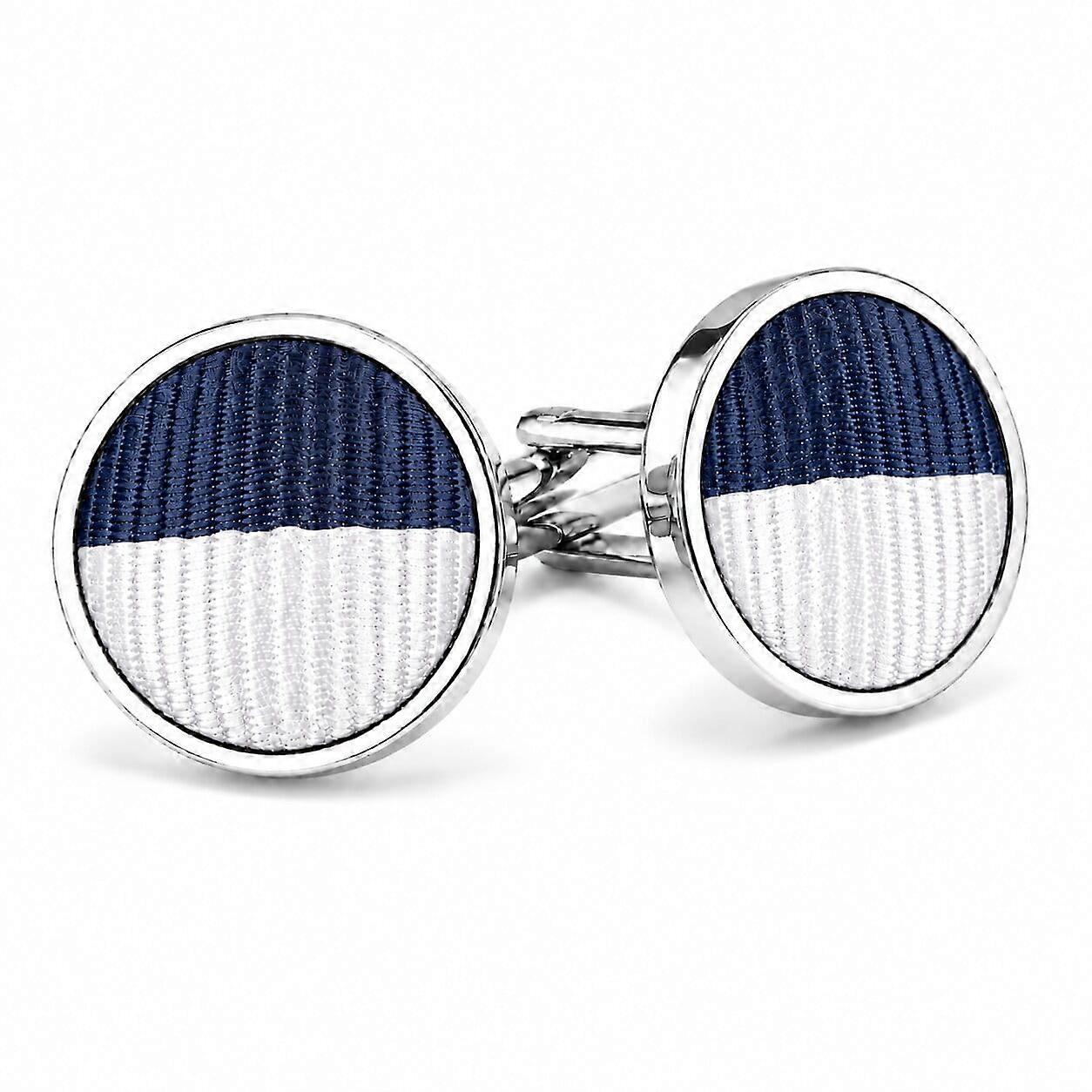 Navy and White Striped Cufflinks
