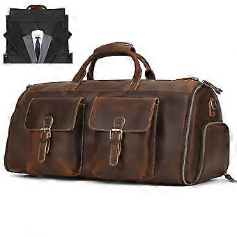 Leather Garment Duffel Bag for Men, 2 in 1 Convertible Travel Bag with Shoe Compartment and Wrinkle Protection